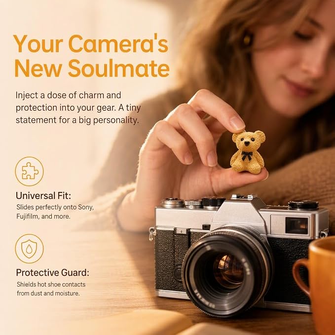 Camera Hot Shoe Cover, Cartoon Hot Shoe Cap, Hot Shoe Protector Compatible with Sony Fujifilm Fuji Canon Nikon Pentax Leical Panasonic (2pcs Bow Bear) - Image 3