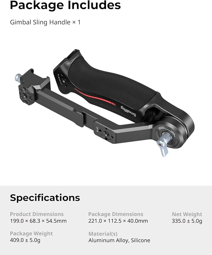 SmallRig Sling Handle Gimbal Handgrip for DJI RS, 180° Adjustable Grip | for DJI RS 2 /RSC 2 /RS 3 /RS 3 Pro /RS 3 Mini /RS 4 /RS 4 Pro /RS 4 Mini /RS 5, for Low Angle Shots, with QD Socket - Image 9