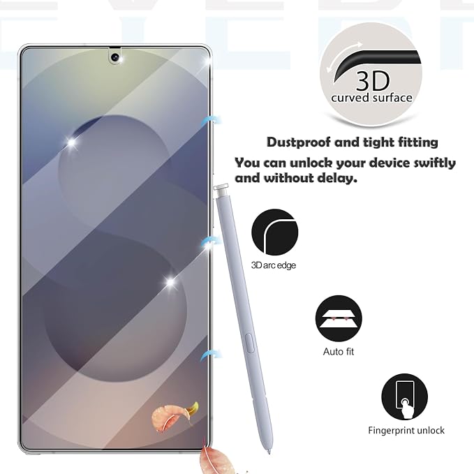 Galaxy S25 Ultra Tempered Glass Screen & Lens Protector 2+2 Pack HD Clear | [Ultrasonic Fingerprint Unlock] [Case Friendly] [Bubble-Free] - Image 3