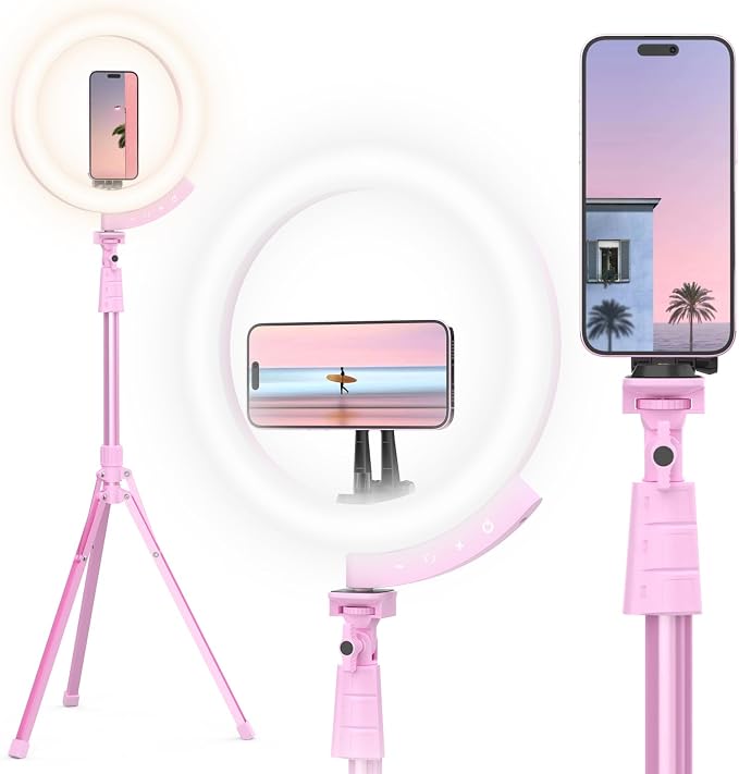 UBeesize 12'' LED Ring Light with 62'' Tripod Stand and Magnetic Phone Holder, Selfie Ring Light for Video Recording, Live Streaming, Compatible with iPhone & Android (Pink) by UBeesize
