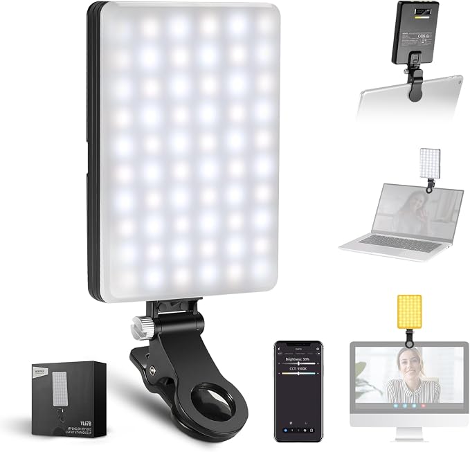 NEEWER Basics VL67B Phone Selfie Light for iPhone with App Control Bi Color | 2000mAh, Clip on Fill Light, for Vlogging Recording Streaming, Computer/Laptop/Webcam/Monitor Video Conference Lighting by Neewer