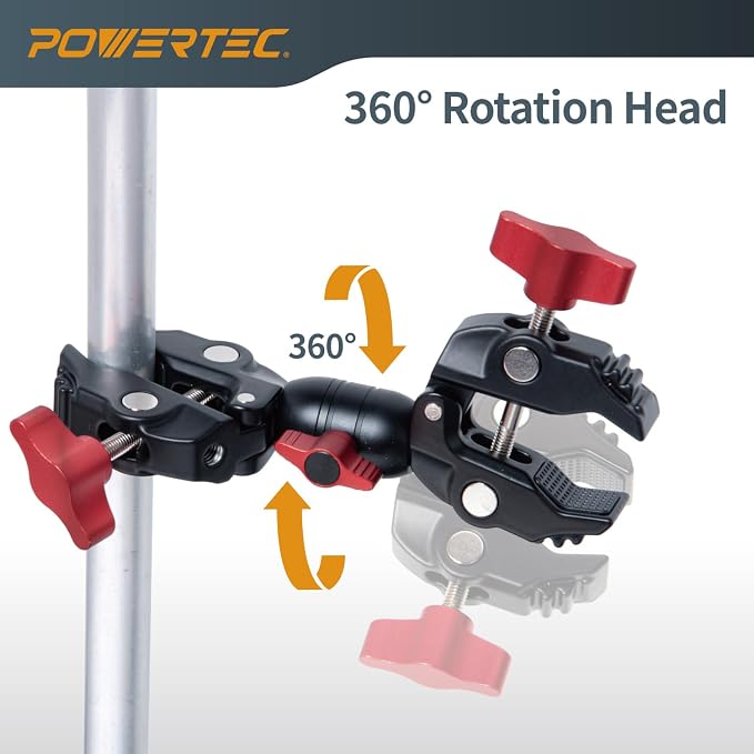 POWERTEC Double Super Clamp Camera Mount with Two 1/4"-20 Mounting Holes for Magic Arm, Desk, Umbrella, Bike, Photography Lighting, Softbox (71924) - Image 2