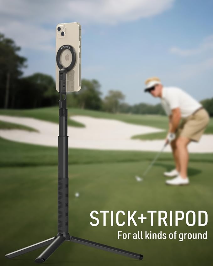 MOSENVKA Magnetic Golf Tripod & Monopod Phone Holder Swing Recording | Adjustable Golf Selfie Stick Tripod Ground Mount to Record Golf Swing Training Aid Compatible with iPhone Android - Image 3