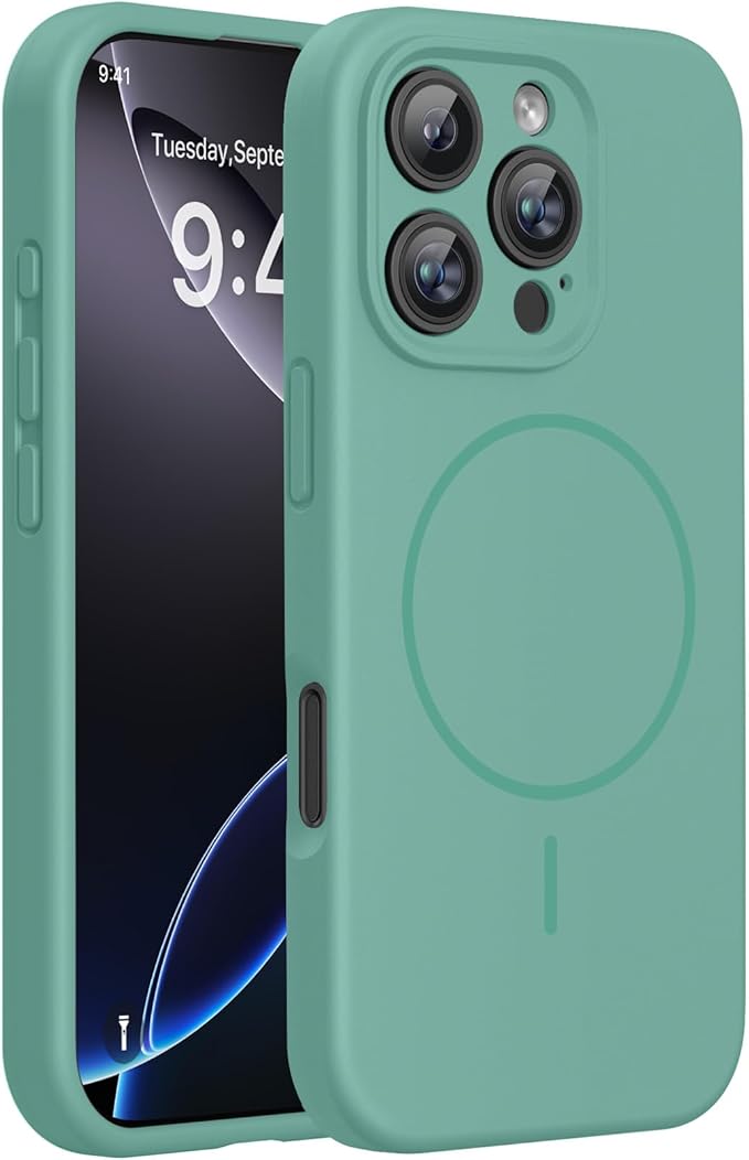 miracase Magnetic for iPhone 16 Pro Max Case, [Soft Anti-Scratch Microfiber Lining], Compatible with MagSafe, Liquid Silicone Case Shockproof Drop Protection Phone Case for 16 ProMax,Midnight Green | Compatible with MagSafe, Soft Microfiber Lining, Pre... by Miracase