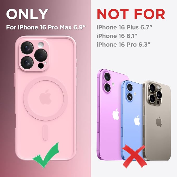 CAPRARO for iPhone 16 Pro Max Case, Compatible with MagSafe | Upgraded [Full Camera Protection] Protective Translucent Matte Women Girl Magnetic Phone Case Cover, Peach Pink - Image 2