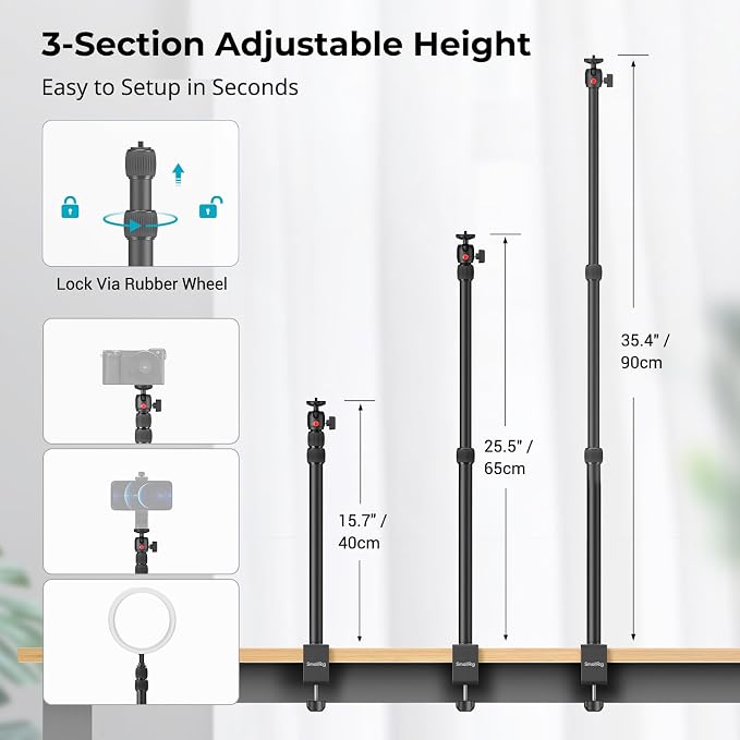 SMALLRIG Camera Mount C Stand, 15"-35" Adjustable Desk Clamp Table Tripod | Tabletop C Clamp Light Stand for Webcam, DSLR Camera, Ring Light, Live Streaming, Photo Video Shooting - Image 3
