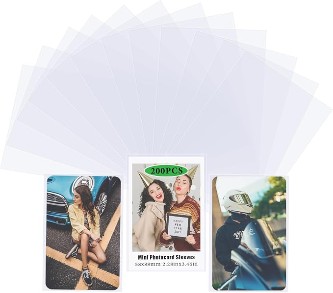 Kpop Card Sleeves, 58x88mm Photo Protector for Polaroid Instax Mini | 200PCS Bulk Clear PP, PVC-Free & Acid-Free Card Shield, 200 Micron/0.2mm Thick 2.28x3.46in Snug Fit Photo Album Binder Pocket by Unknown
