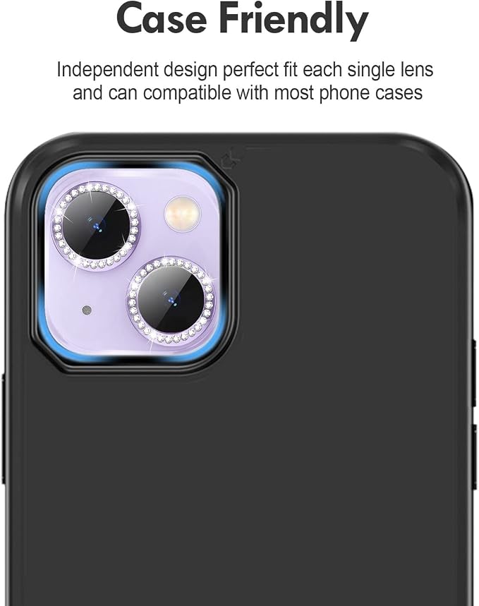 for iPhone 14/14 Plus Camera Lens Protector Bling Diamond, Purple | Individual Metal, 9H Hardness, Scratch Resistant, Shockproof, Drop Protection, Case Friendly, Stylish Accessories - Image 6