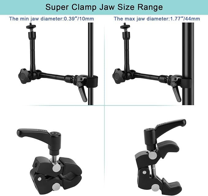 Super Clamp Camera Clamp Mount,10inch 360° Adjustable Articulating Magic Arm Holder,1/4"-20 Thread for Video Light / Insta360 / Canon Nikon DSLR Cameras,Adapter for GoPro Hero 13/12/11/10/9/8/7/6/5 - Image 4