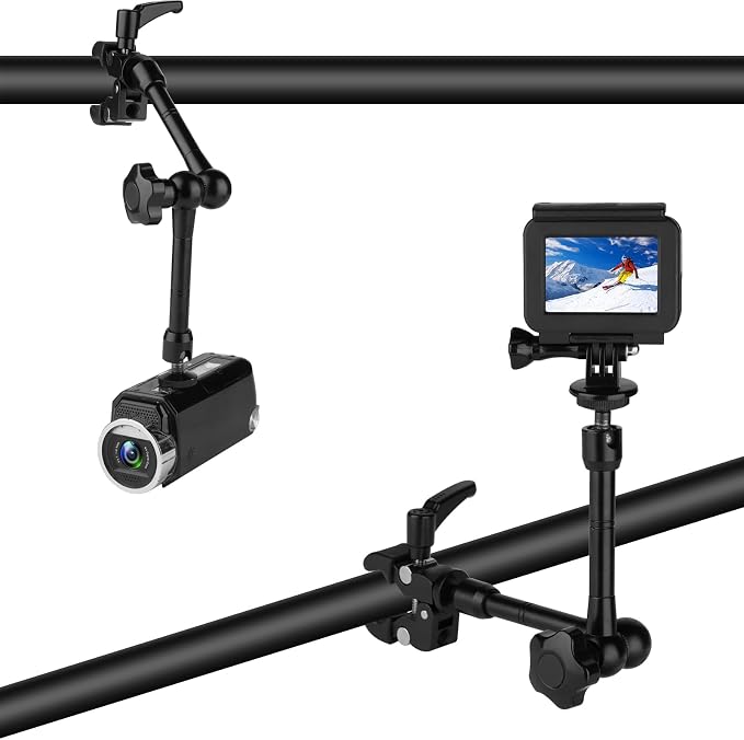 Super Clamp Camera Clamp Mount,10inch 360° Adjustable Articulating Magic Arm Holder,1/4"-20 Thread for Video Light / Insta360 / Canon Nikon DSLR Cameras,Adapter for GoPro Hero 13/12/11/10/9/8/7/6/5 - Image 5