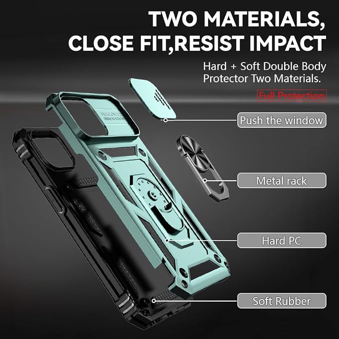HNHYGETE for iPhone 15 Case with HD Screen Protector: [Military Grade 20ft. Drop Tested] Ring Shockproof Protective Phone Case for - iPhone 15 Dark Green - Image 5
