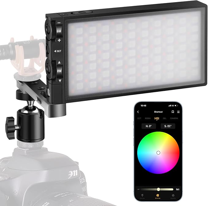 Pixel G1s RGB Video Light with APP Control, 12W 210 Minutes Rechargeable Battery LED Camera Light, 10 Common Lighting Effects, CRI≥97 2500-8500K LED Video Light with Aluminum Alloy Body by Pixel