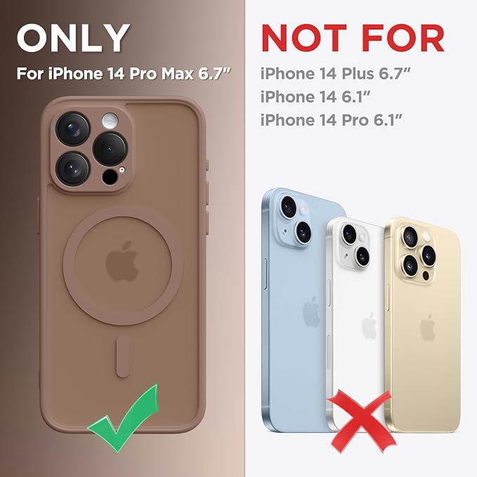 CAPRARO for iPhone 14 Pro Max Case, Compatible with MagSafe Brown | Upgraded [Full Camera Protection] Shockproof Protective Slim Translucent Matte Magnetic Phone Case 6.7'', Brown - Image 2