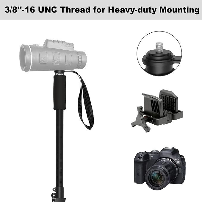 UUQ M4 Carbon Fiber Monopod Shooting Stick and Gun/Rifle Rest, 4-Section Adjustable Height, Durable and Lightweight Versatile Trekking Pole, Portable Compact for Hunting, w/Spike Foot - Image 6