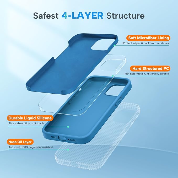 Miracase Silicone for iPhone 13 Case, Capri Blue | Soft Anti-Scratch Microfiber Lining, Premium Silicone Cover Shockproof Drop Protection Phone Case for 13 - Image 3