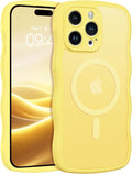 BENTOBEN Magnetic for iPhone 15 Pro Max Case, Cute Wavy [Full Camera Protection][Compatible with MagSafe] Matte Anti-Slip Bumper Women Men Boys Protective Cover for 15 ProMax 6.7", Yellow by BENTOBEN