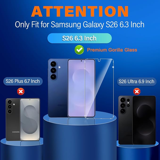 3 Pack for Samsung Galaxy S26 Screen Protector Tempered Glass + 3 Pack Camera Lens Protector, Military Grade Shatterproof, 9H Hardness, Fingerprint Unlock, HD Clear Case Friendly 6.3 Inch - Image 2