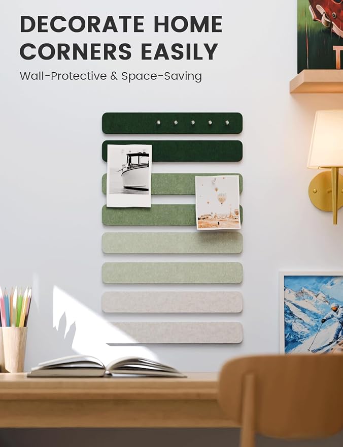 Fluxynara 13" x 2" Felt Wall Panels, Sagewood | 8-Pack Includes 50 Push Pins and Adhesive Tabs for Photos, Notes and Decor in Bedroom Doors, Home Office or Studios - Image 4