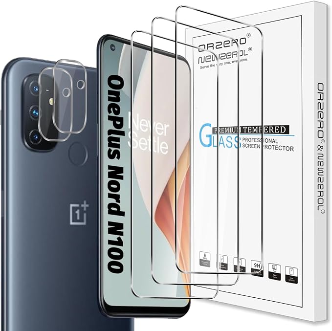 Orzero (3+2) Compatible for OnePlus Nord N100 Phone, 3 Pack Tempered Glass Screen Protector + 2 Pack Flexible Glass Camera Lens Protector, HD Bubble-Free by JumpIntoOrzeroLet%E2%80%99sExploreLikeNeverBefore