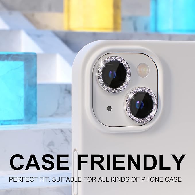 Choiche for iPhone 14/14 Plus Camera Lens Protector Bling, Glitter-Silver | Ultra HD, 9H Tempered Glass Camera Cover Screen Protector Metal Individual Ring Decoration Accessories, 2-Lens, 6.1/6.7-inch - Image 4