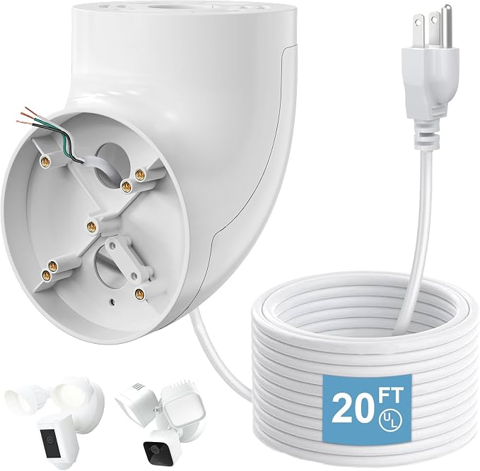 Eave Mount with Power Cable for Ring Floodlight Cam Wired Plus/Pro, Ring Floodlight Cam Pro (2nd Gen) and Blink/Google Nest/Wyze/Roku Floodlight Camera Mounting Bracket with 20ft Charging Cable by Honeast
