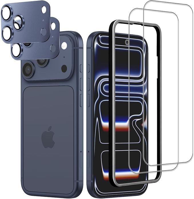 Screen Protector for iPhone 17 Pro Max 6.9-Inch +2 Pack Deep Blue Metal Camera Lens cover Protector by WowFluy