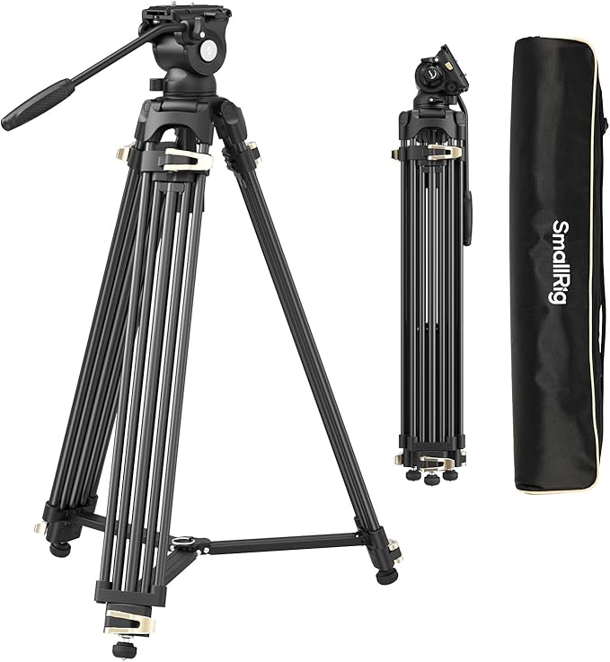 SmallRig AD-01S Video Tripod, 74" Heavy Duty Tripod with Pan and Tilt Fluid Head, Dual-Mode Quick Release Plate, Load up to 13.2lb / 6kg for DSLR, Camcorder, Cameras by SmallRig