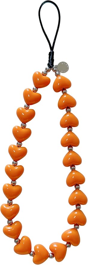 Drawwind Phone Charm Strap Cute Wrist Straps Cell Phone Charm String Y2K Aesthetic Lanyard Wristlet Chain for Case Camera AirPods Bags Keychains (Orange Hearts) by Drawwind