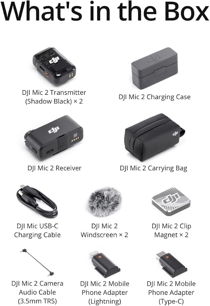 DJI Mic 2 (2 TX + 1 RX + Charging Case), All-in-one Wireless Microphone | Noise Cancelling, 32-bit Float Internal Recording, 250m (820 ft.) Range, Mic for iphone, Android, Camera, Vlogs - Image 6