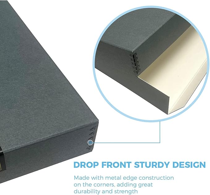 Lineco Drop Front Archival Storage Box, 16.75x20.75x3 in, Gray, 6 Pack | Acid-Free with Metal Edge, Preserves Picture Longevity, Organize Photos, Newspapers, Prints, Documents, Crafts, DIY - Image 9