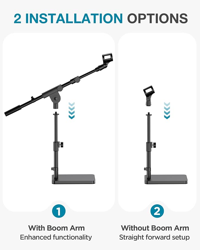 InnoGear Mic Stand Desk Boom Arm Microphone Stand for Blue Yeti Kick Drums | for Shure Fifine Guitar Amps, 4.4lb Weight Capacity, Arm Swivel Sideways, Stable, Extendable, Adjustable, Cable Clip Included - Image 6