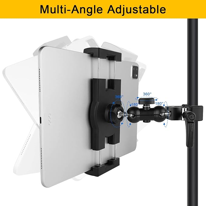 Mippko Tablet Holder for Treadmill/Spin Bike/Stroller/Wheelchair/Golf Cart/Poles/Music Stand/Stationary Bike,360°Adjustable iPad Mount,Compatible with 7~12.9" iPad/Nexus/Fire HD/e-Book/LG G/Switch - Image 4