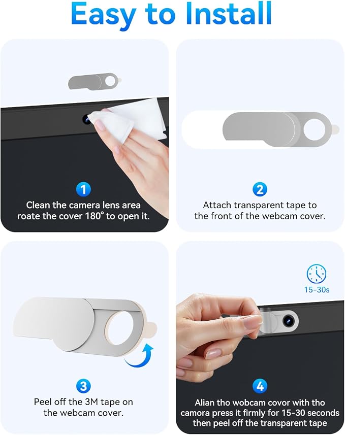 imluckies Rotating Webcam Cover [2-Pack], 0.02 Inch Ultra-Thin Metal Privacy Cover for Laptop, MacBook, iMac, PC, iPad & iPhone, Silver - Image 6