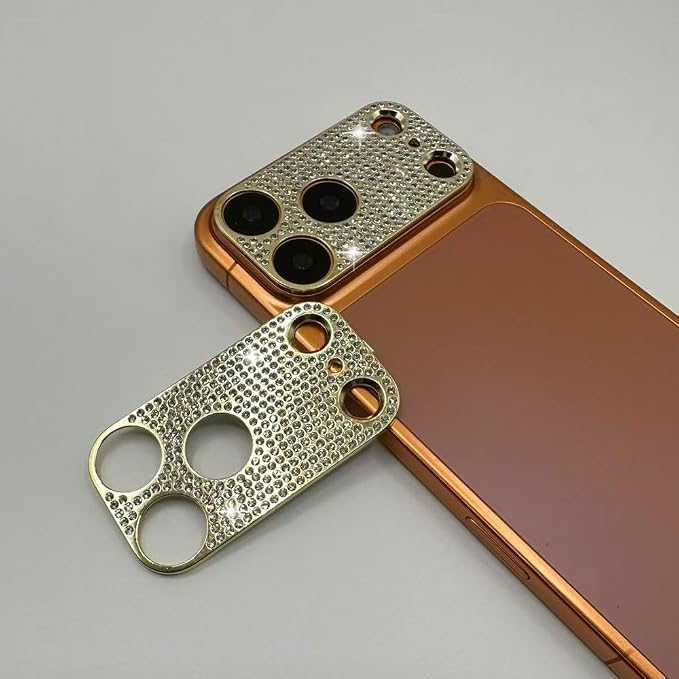2 Pack Glitter Camera Lens Cover Protector for iPhone 17 Promax，Metal Bling Diamond Camera Lens Cover Sticker Protector (for iPhone 17 Promax-Gold) - Image 4