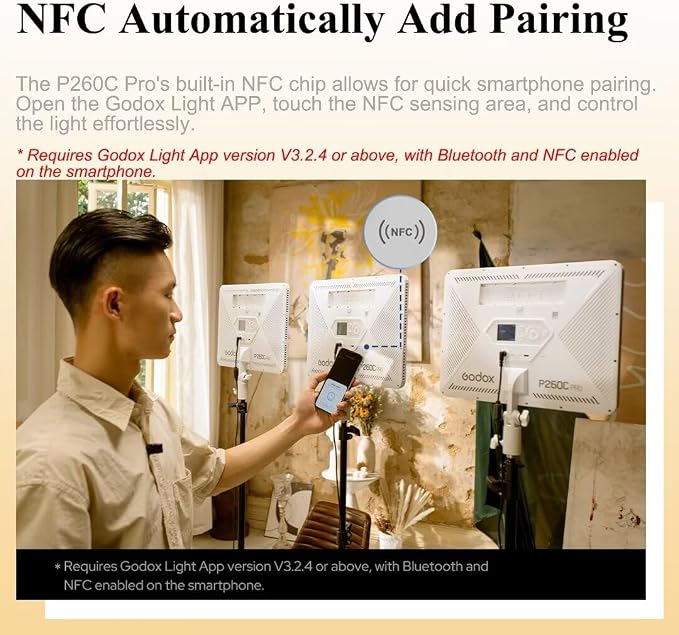 Godox P260C Pro LED Video Panel Light 45W Bi-Color 2800K- 6500K with NFC Automatic Pairing and APP Control - Image 8