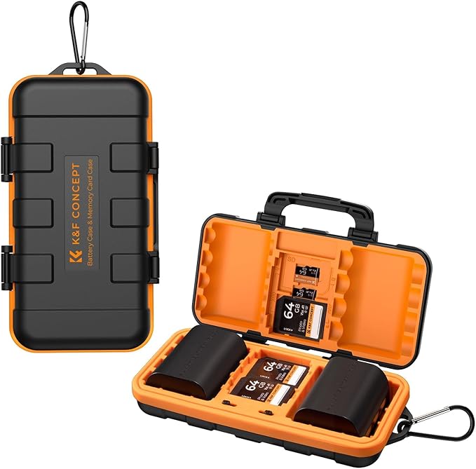 K&F CONCEPT Camera Battery SD Card Holder for 4 SD Cards/6 TF/2 CF/2 XQDs | 2 Slots Battery Storage Case, Water-Resistant Anti-Shock Case for DSLRs, Action Camera Batteries for NP-FZ100, PM02 by KFCONCEPT