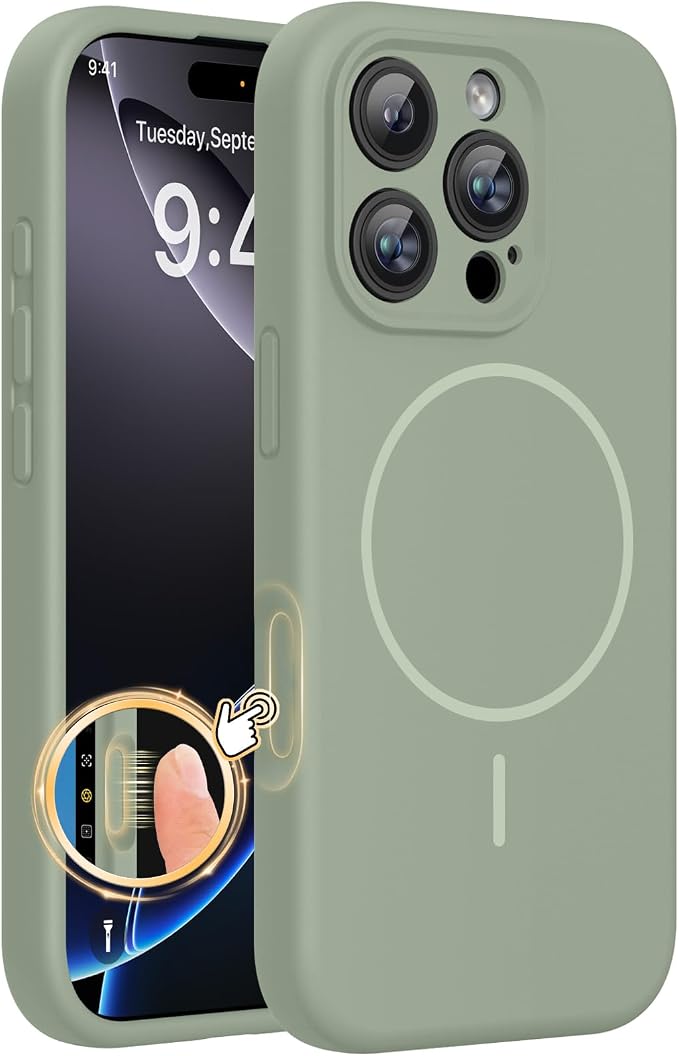 miracase Magnetic for iPhone 16 Pro Case, [Soft Anti-Scratch Microfiber Lining], Compatible with MagSafe, Liquid Silicone Case Shockproof Drop Protection Phone Case for 16 Pro,Patina Green | Compatible with MagSafe, Soft Microfiber Lining, Liquid Silic... by Miracase