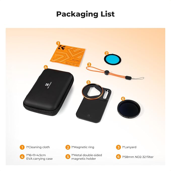 K&F CONCEPT Lens Filter Mount Adapter with 58mm Variable ND2-32 Filter | Double-Sided Magnetic, Compatible with iPhone 17 Pro and 58mm Threaded Filters, FA101 - Image 7