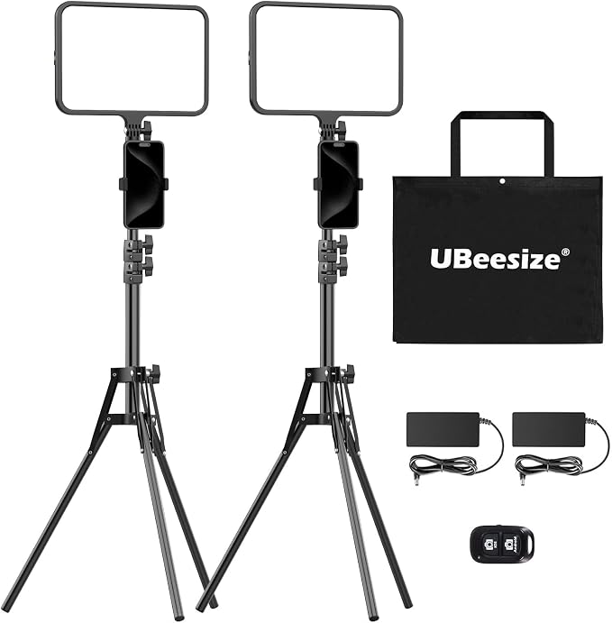 UBeesize 2 Pack LED Video Light Kit, Photography Lighting, 13" Studio Lights with 65" Tripod Stand and Phone Holders, Podcast Lighting for Video Recording,Tiktok,YouTube by UBeesize