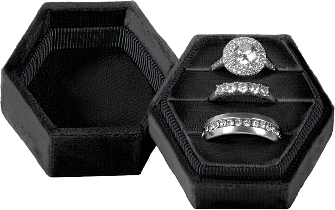 MFXIP Velvet 3 Slots Jewelry Ring Box Engagement Wedding Box Keepsake Box Bridal Photo Ring Triple Slots Hexagon by MFXIP