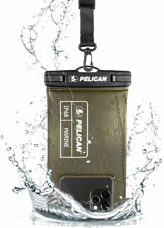 Pelican Marine Waterproof Phone Pouch (Regular) - Olive Green | Touchscreen IP68 Floating Waterproof Phone Case w/Detachable Lanyard - Fits All Phones - Beach Cruise Ship Travel Essentials by Unknown