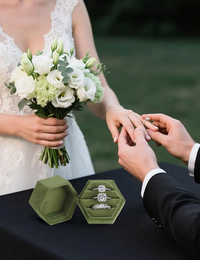 MFXIP Velvet 3 Slots Jewelry Ring Box Engagement Wedding Box Keepsake Box Bridal Photo Ring Triple Slots Hexagon - Image 6