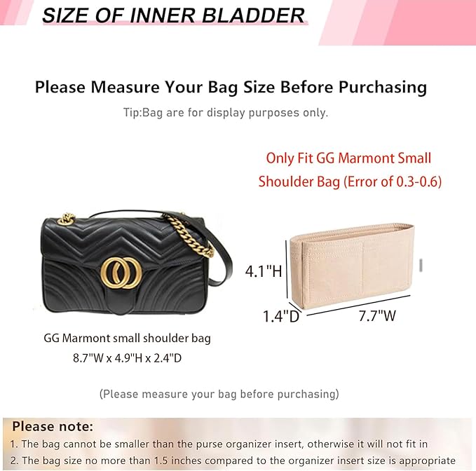 Felt Small Purse Organizer Insert for GG Marmont Small Matelasse Shoulder Handbag and More, Organizer Handbag Tote Liner Pouch for Women Inner Bladder Bag Storage Bag(small, Black) - Image 2