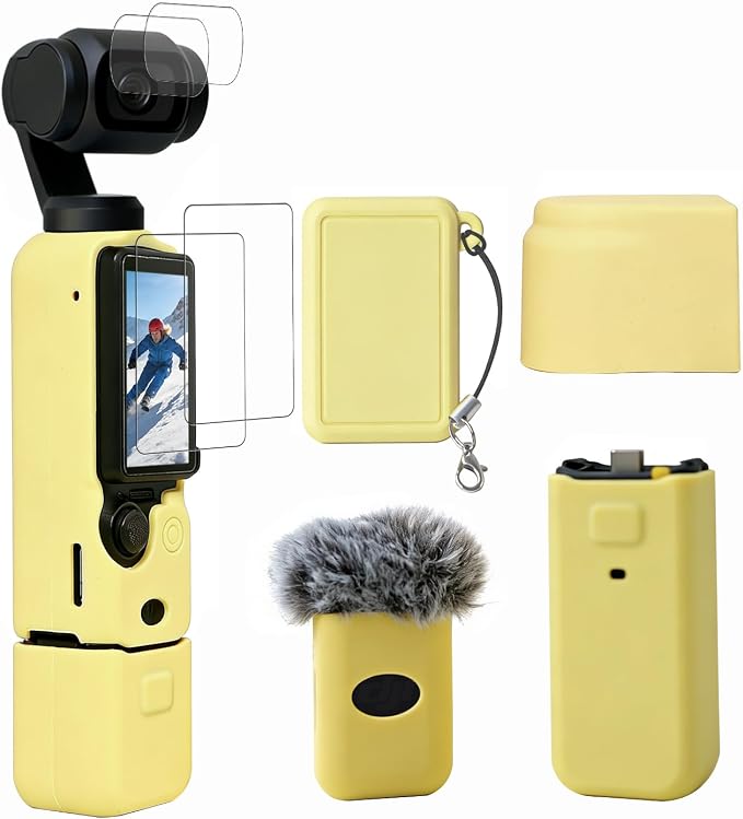 Case for DJI Osmo Pocket 3/Xtra Muse Camera, Soft Silicone Protective Case, Anti-Scratch, Slim Fit Skin with mic Cover and Screen Protector Accessories for Osmo Pocket 3/Xtra Muse (Yellow) by Frevyve