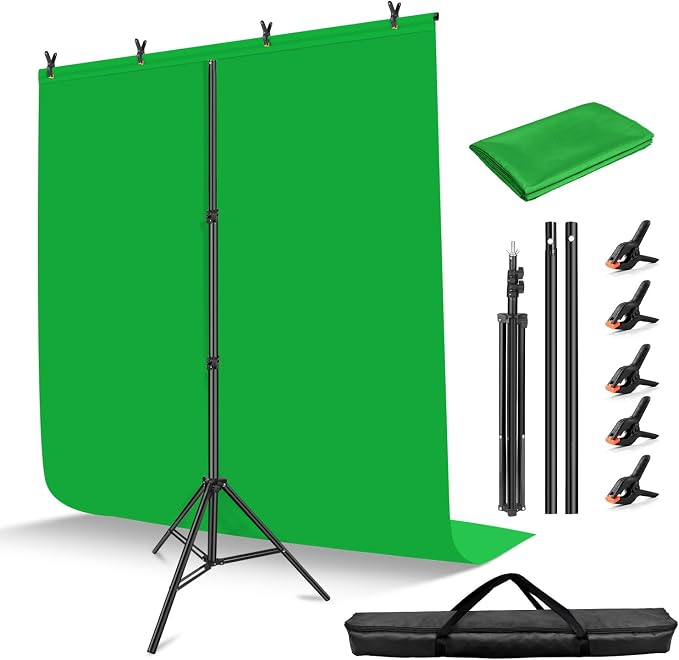 Hemmotop Green Screen Stand 7x5 ft(HxW) with 6.5x5 ft Backdrop Kit | Chromakey, for Streaming, Gaming, Zoom, Video Recording, Metal and Ployester, with 5 Clips and Carrying Case, Portable by Hemmotop