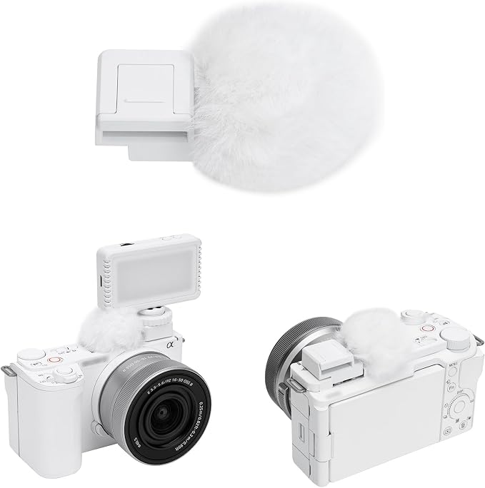 JJC Cold Shoe Wind Muff for Sony ZV-E10 II ZVE10 ZV-1F ZV-1 II ZV-E1, White | Furry Windshield Wind Shield, Microphone Puff, Shoe Adapter Mount Holder for LED Light Mic Attachment, Vlogging Accessories by JJC