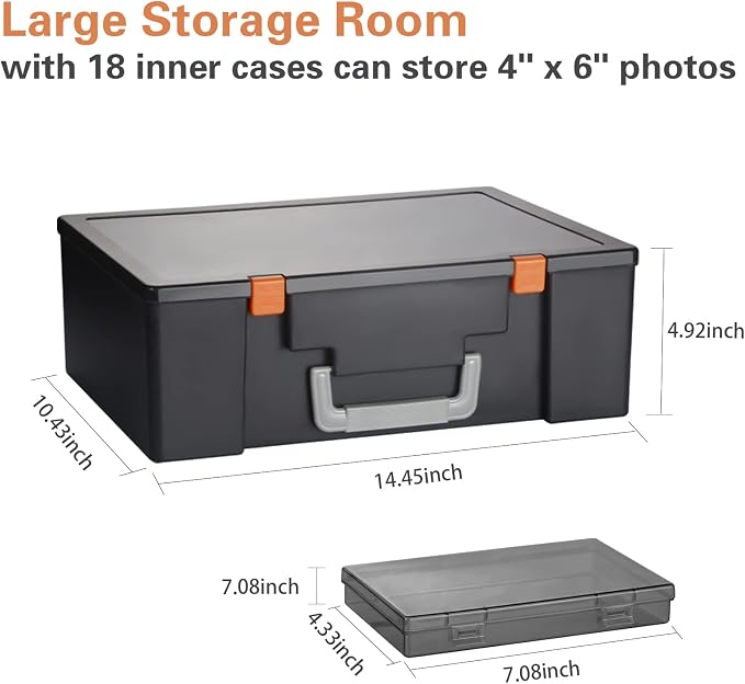 Photo Storage Box 4" x 6", 18 Inner Extra Large Photo Case Large Photo Organizer Acid-Free Photo Box Storage Photo Keeper Photo Storage Case, Plastic Craft Storage Box for Photo Stickers Stamps Seeds (Black, 18 Boxes) - Image 2
