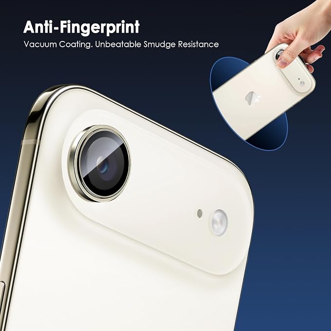 TENOC Camera Lens Protector for iPhone Air, 9H Tempered Glass Camera Screen Cover, Gold Metal Individual Ring - Image 6