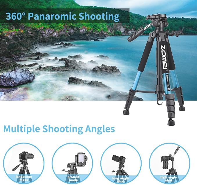74 Inch Heavy Duty Tripod Stand for Cameras, Cell Phones, Projectors, Webcams, Spotting Scopes - Complete Unit for Canon, Nikon, Sony - Perfect for Phone & Camera Photography(Blue) - Image 2