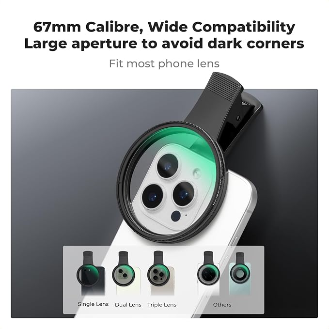 K&F CONCEPT 67mm Clip-on Black Diffusion 1/4 CPL Phone Lens Filter Kit | Mist Cinematic Effect Filter Compatible with iPhone 16 15 14 13 12 11, for Video/Vlog/Portrait Photography, FP101 - Image 2